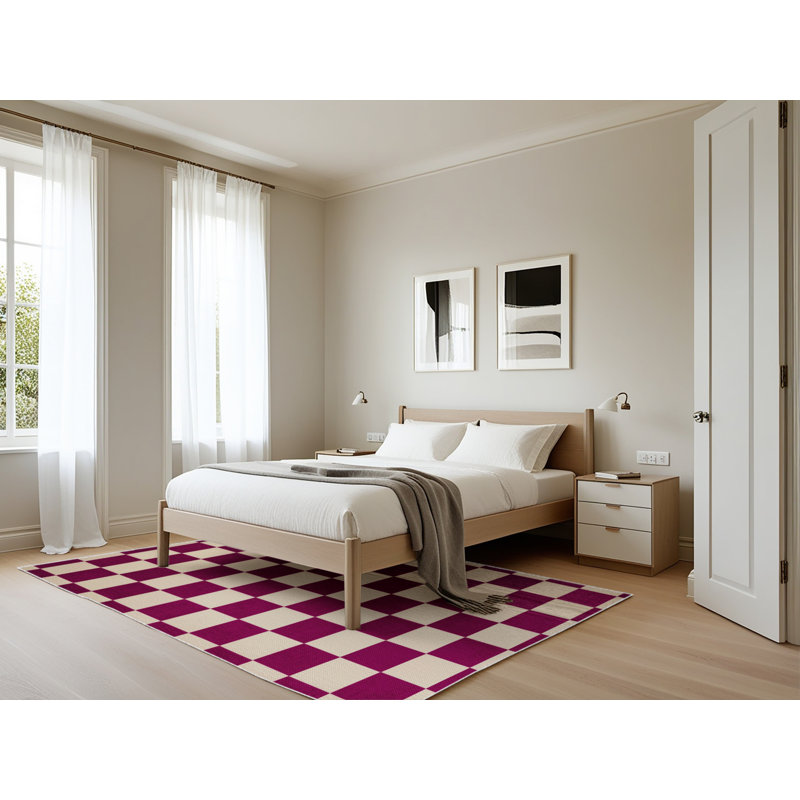 Machine Washable Checkered Beige Area Rug, Rectangle 5' x 7'