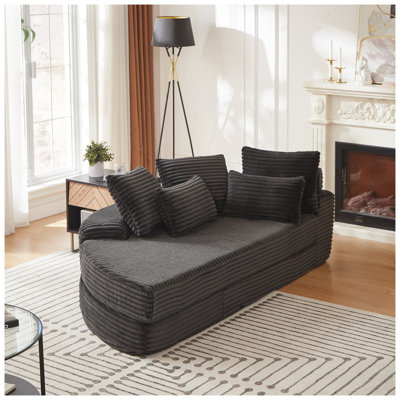 Canapé-lit 78,5 pouces en velours côtelé semi-circulaire 2-en-1, fauteuil inclinable avec coussins décoratifs et cinq coussins décoratifs
