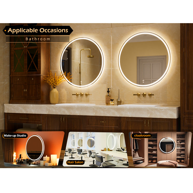 Maielle Round Bathroom LED Lighted Mirror, Illuminated Dimmable Anti-FogMakeup Vanity Mirror, 39'' H x 39'' W x 1'' D