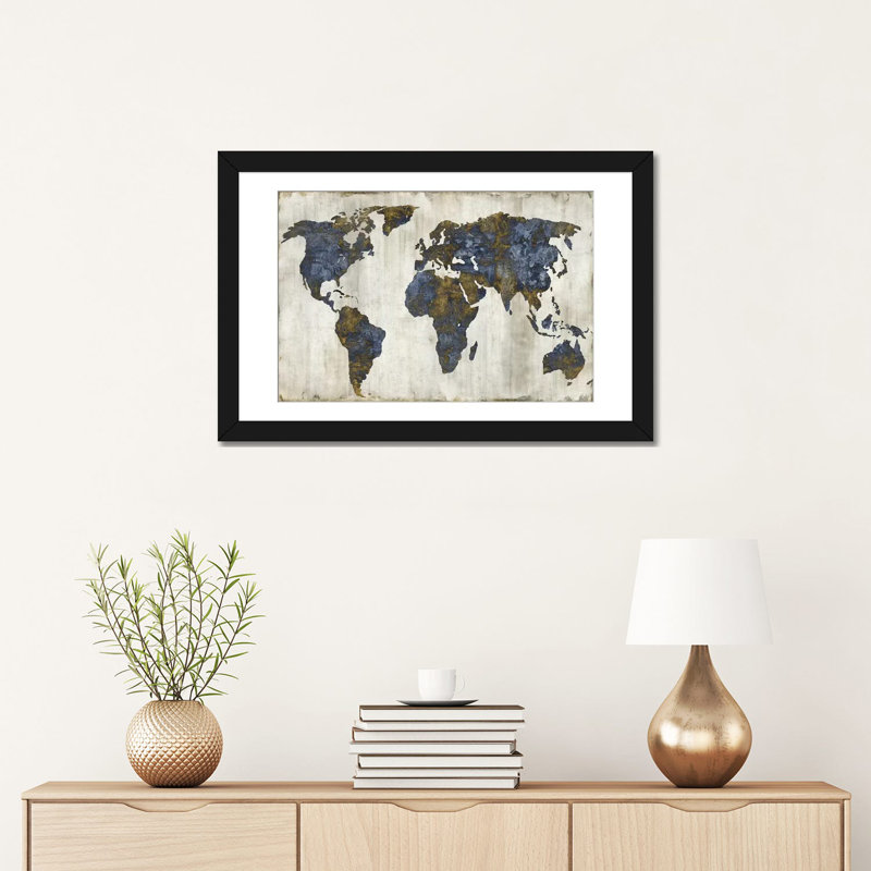 «The World I», impression sur toile, H 16 po x l 24 po x P 1 po, Papier avec cadre noir, Blanc