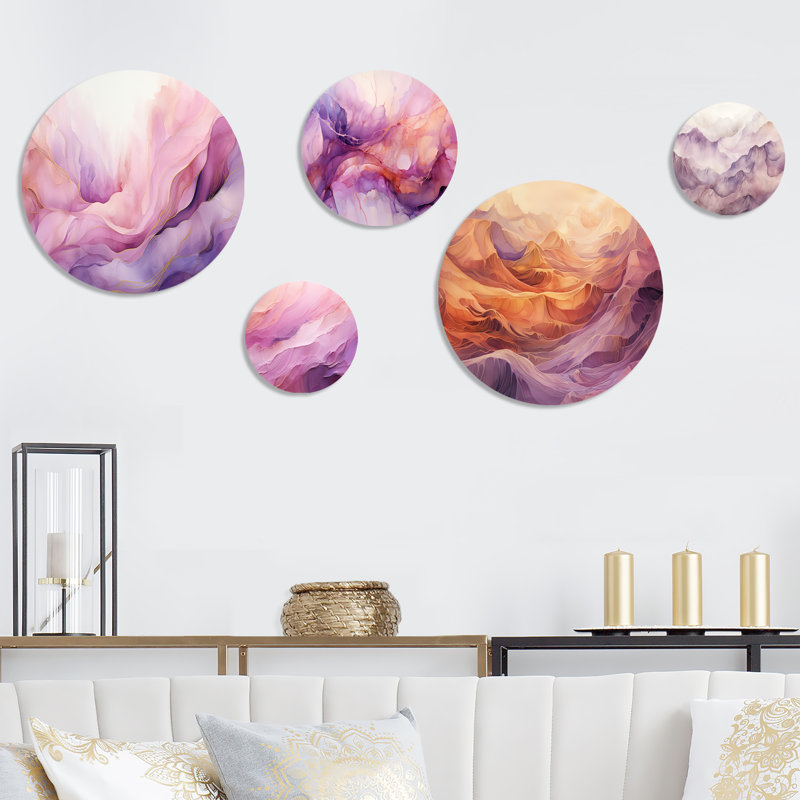 Ensemble d'art mural 5 pièces Tuba Terrain Mountainous Mauve II - Encre liquide abstraite