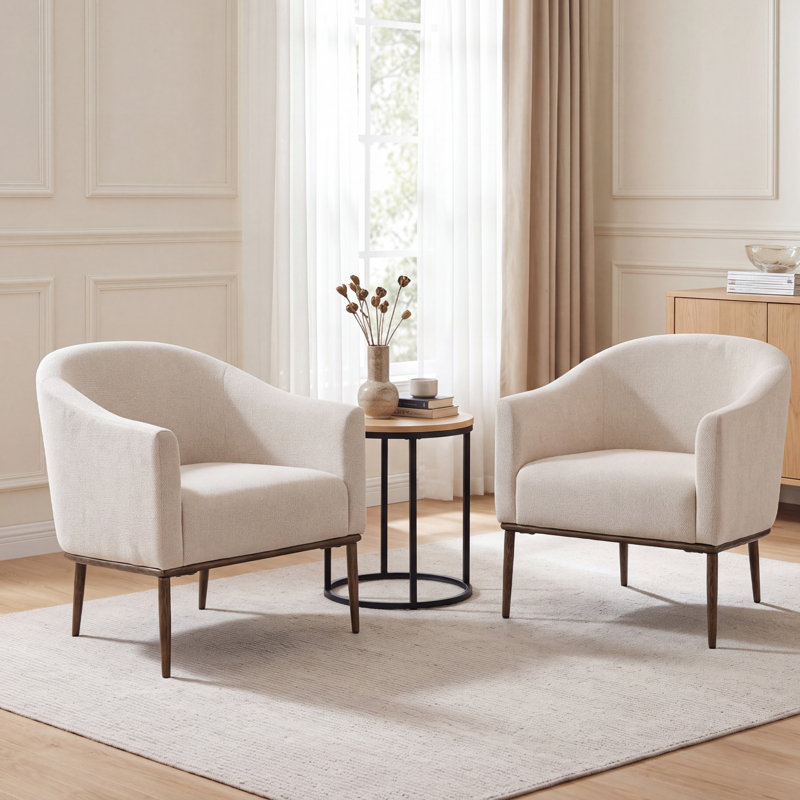 Ensemble de 2 fauteuils d'appoint incurvés en chenille avec piètement en métal martelé, 2