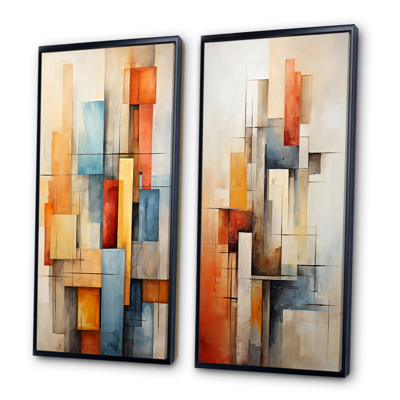 «Cubism Fragmented Perspectives», 2 pièces sur toile, H 40 po x l 40 po, Cadre noir