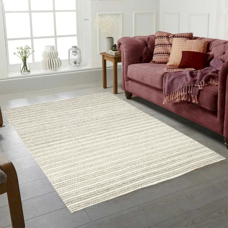 Tapis tissé à la main rayé ivoire et gris clair Jori 2 po x 3 po Jori, Rectangle 2 pi x 3 pi