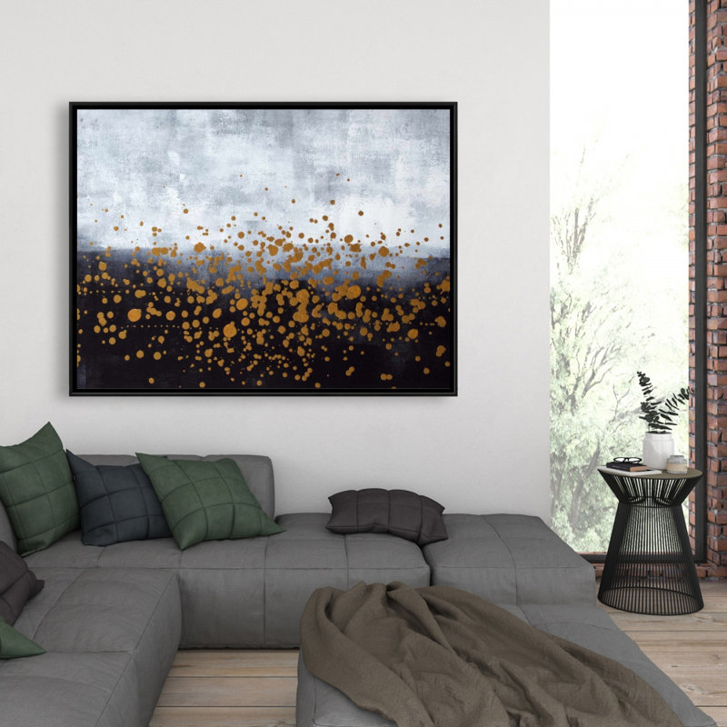 Éclaboussure de peinture dorée sur fond gris | Toile abstraite moderne