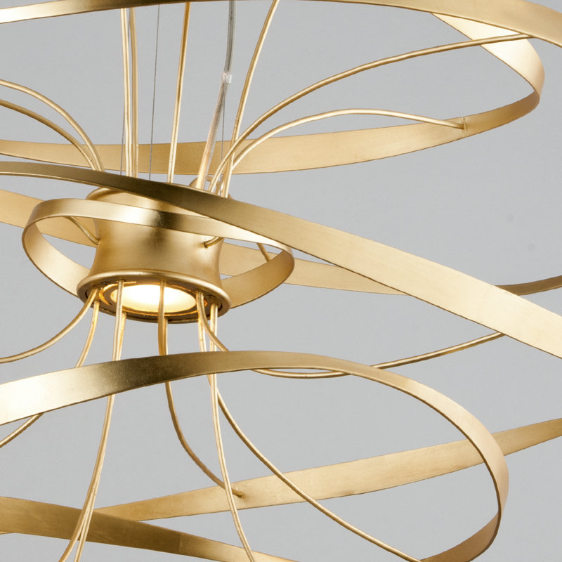 Elegant Gold Leaf 42" LED Pendant Chandelier with Dimmable Light
