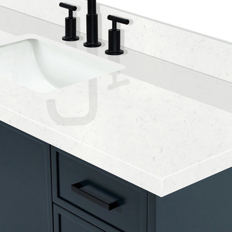 ARIEL Kelly 60 Single Sink Bathroom Vanity with Carrara Quartz Top, Midnight Blue, Rectangular , 54"