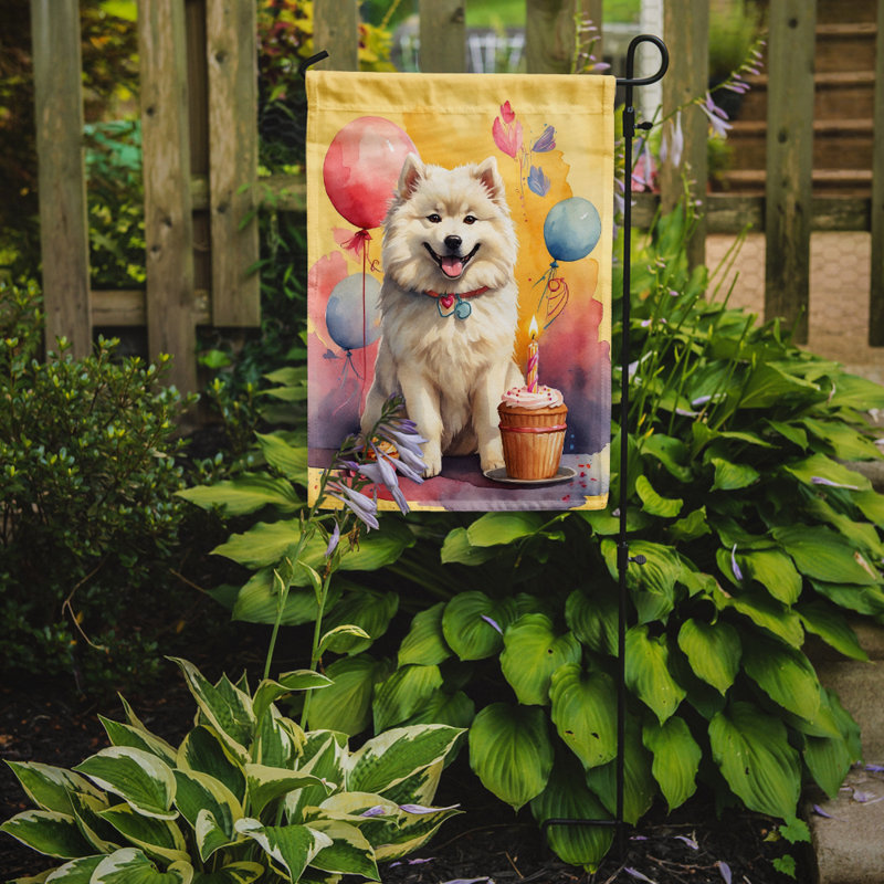 Drapeau de jardin «Happy Birthday», Samoyède