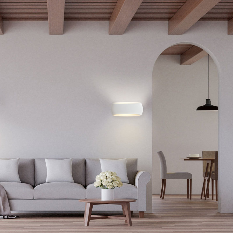 Ceres Modern Indoor Plaster Wall Light, Paintable White Oval Shade, E27 Bulb Base Up & Downlight, 17cm H x 38cm W x 12cm D