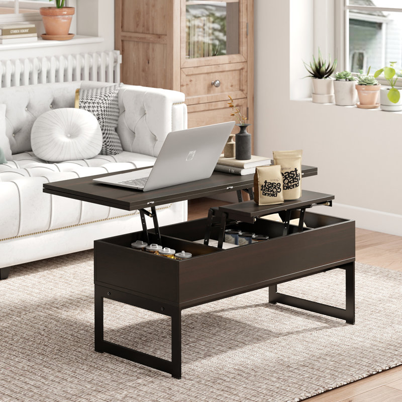 Table basse Susie 4-en-1 avec rangement, table basse multi-fonctions pour le salon, Marron foncé