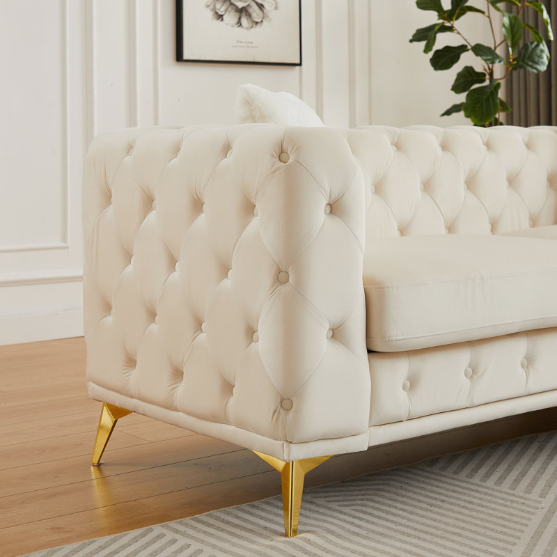 Causeuse Chesterfield en velours capitonné Modern, 2 sièges, Beige