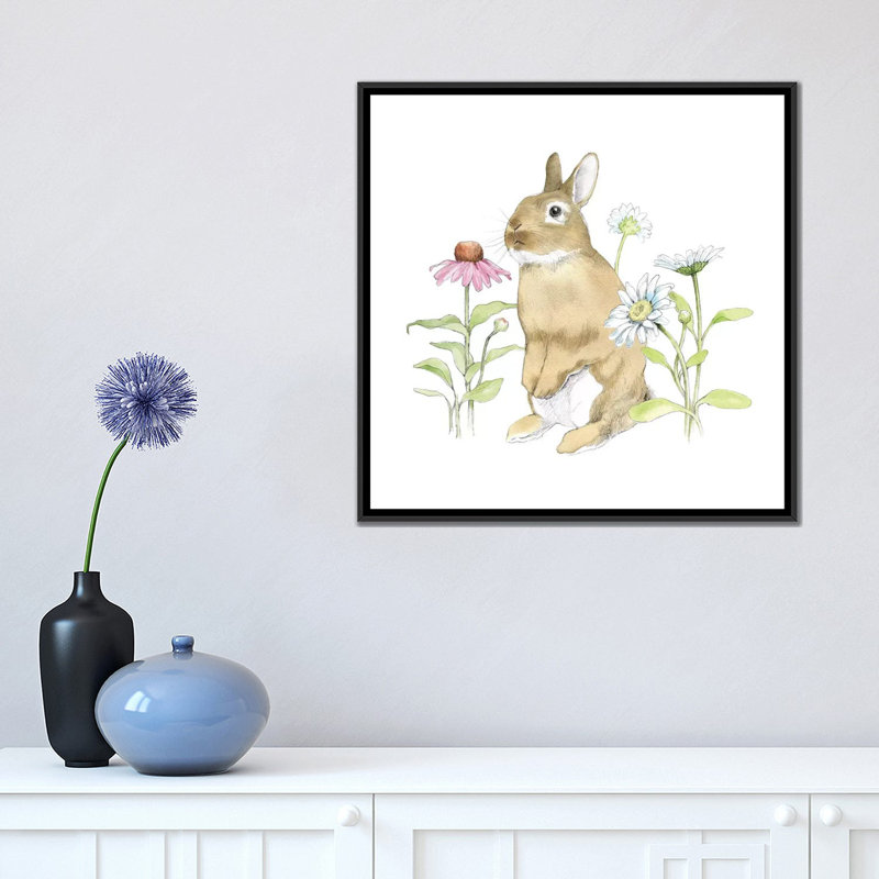 Wildflower Bunnies IV - reproduction sur toile, H 18 po x l 18 po x P 1,5 po, Toile avec cadre noir, Pas de tapis