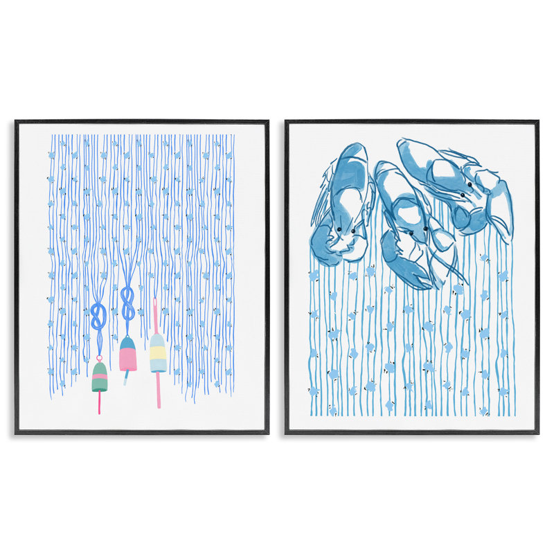 Ensemble de 2 giclées encadrées Nautic Buoys & Lobsters, design par Melissa Tilley, H 30 po x l 24 po