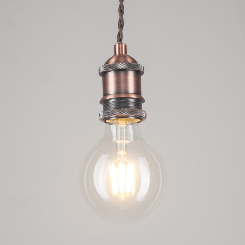 Evansville 1 - Light Bulb Vintage Style Fabric Twist Suspension Cable Pendant, Copper