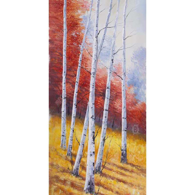 Fall Landscape with Birches - Framed Canvas Home Decor, 49.25" H x 25.25" W