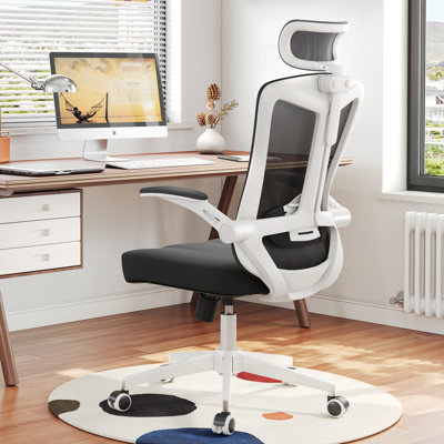 Heavy Duty Home Ergonomic Office Chair With Adjustable Lumbar Support And Headrest, Swivel High Back Computer Chair, Breathable Mesh Desk Chair, PU Silent Wheels, Flip-Up Arms Task Chair
