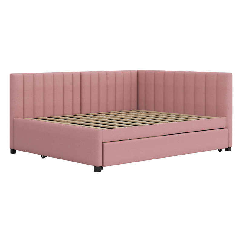 Upholstered Daybed With Trundle, Pink