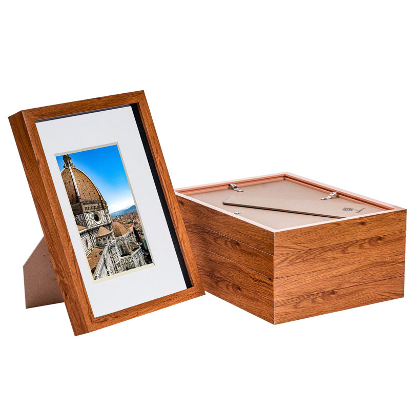 3D Box Photo Frames with A5 Mounts - A4 (8" x 12"), Dark Wood