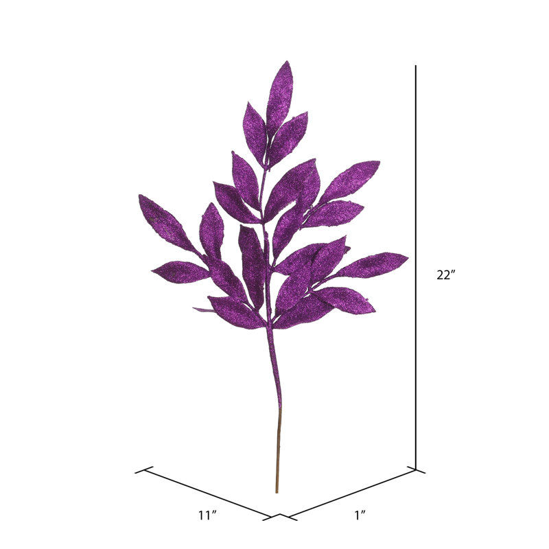 22" Glitter BayLeaf Artificial Christmas Spray, Purple, 22" H x 11" W x 1" D