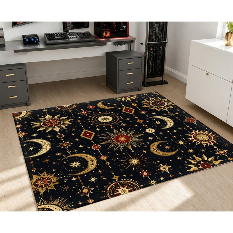 Tapis Bohemian Celestial Sun Moon Star, Rectangle 5 pi 3 po x 3 pi 3 po (160 x 100 cm)