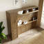 Lit escamotable double avec garde-robe, tiroirs et tablettes ouvertes, bois antique