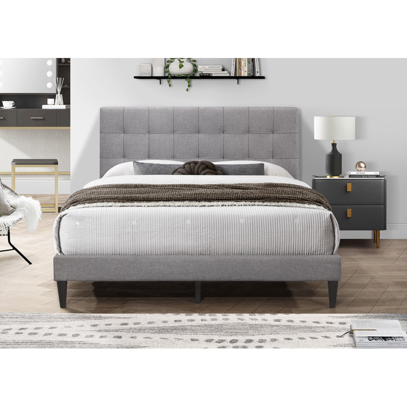 Artemiza Upholstered Platform Bed, Beige, Queen