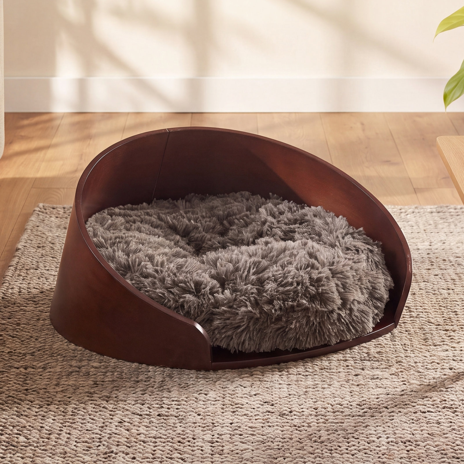 Kuai Faux Fur Pet Bed, Dark Brown
