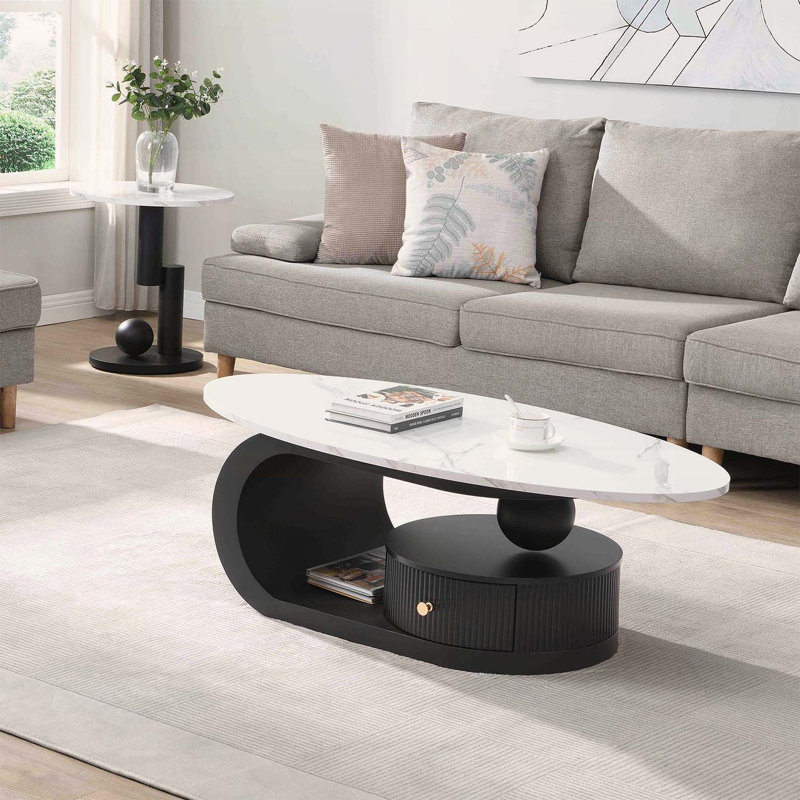 Ensemble de 2 tables basses gigognes, Noir, Blanc