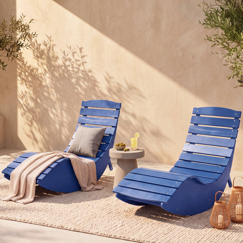 Chaise longue pliante d'extérieur en PEHD, chaise berçante avec pieds anti-basculement, Navy blue
