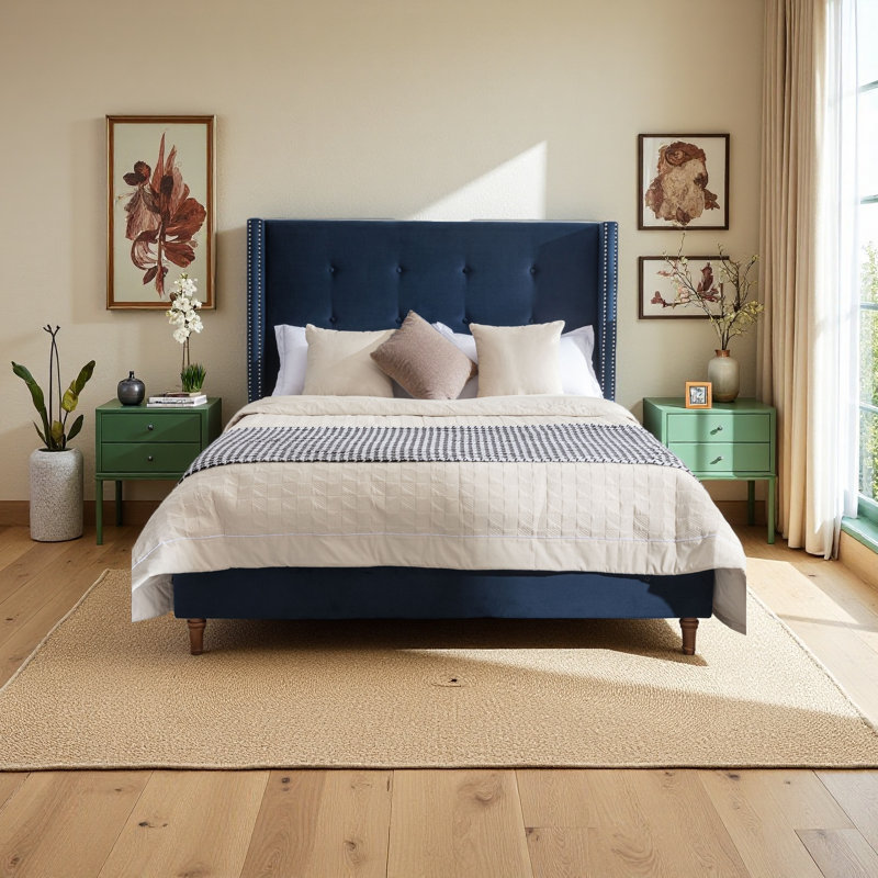 Lit tapissier, Bleu, Grand lit