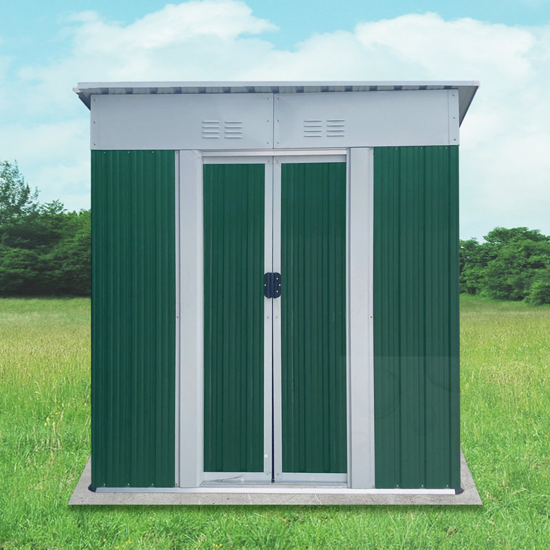 Remise de rangement extérieure en métal avec porte coulissante et évents, Vert