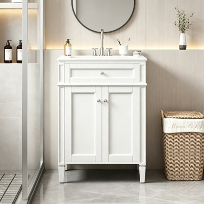 Wooden Bathroom Vanity with Sink, 2 Doors and Tip-Out Drawer