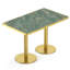 Table de salle de pause rectangulaire moderne en faux marbre vert émeraude et or, 120 cm (47,24 po), avec double pied central doré.