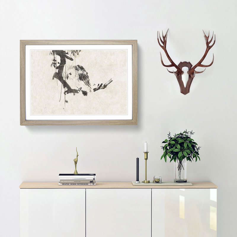 Owl in a Tree by Kawanabe Kyosai - Framed Print, 48cm H x 65cm W x 2cm D, Oak Framed
