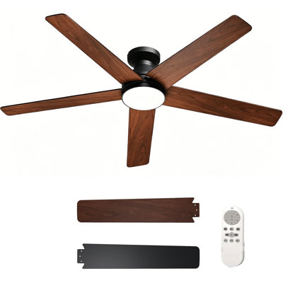 Ventilateur de plafond à profil bas de 42 po avec lumière et télécommande, ventilateur à 5 pales noir avec moteur à courant continu réversible pour le salon, la chambre à coucher et le patio couvert
