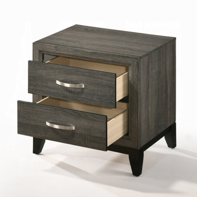 Table de chevet transitionnelle 2 tiroirs gris