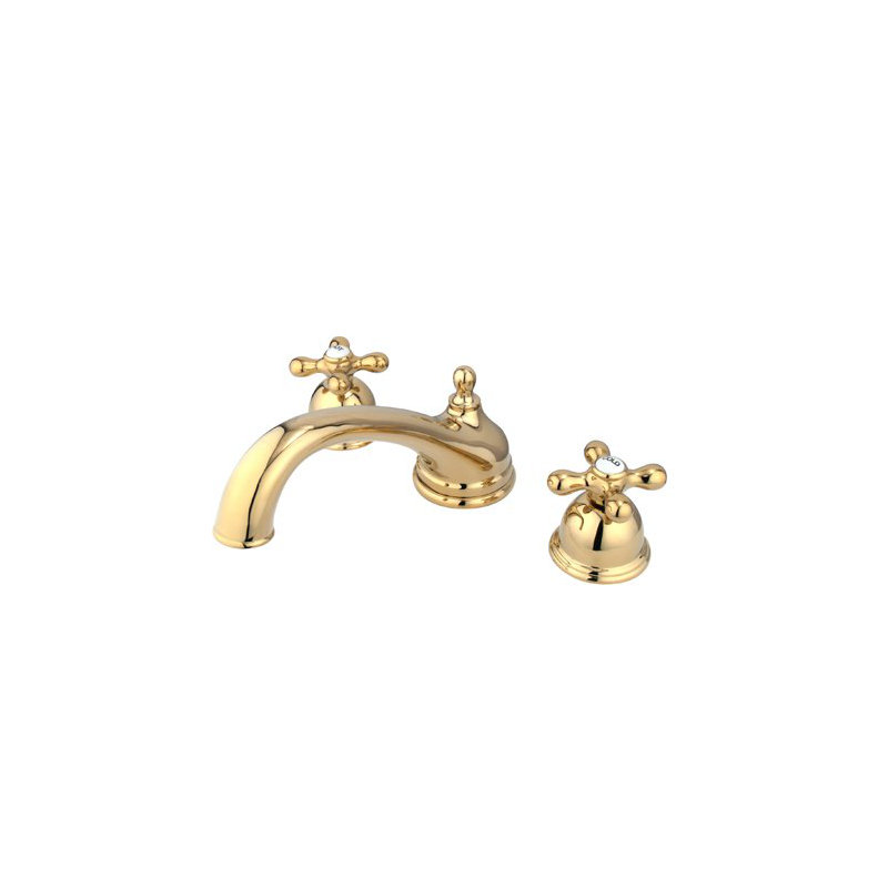 Double Handle Deck Mounted Roman Tub Faucet, Polished Brass