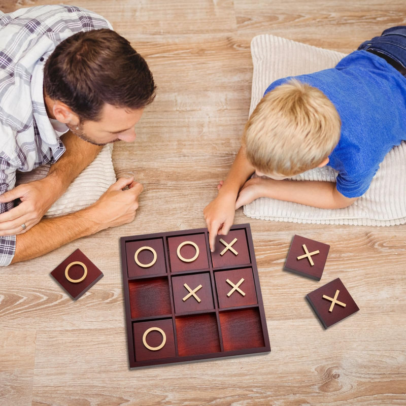 Cherry Red and Gold Wooden Tic Tac Toe Game