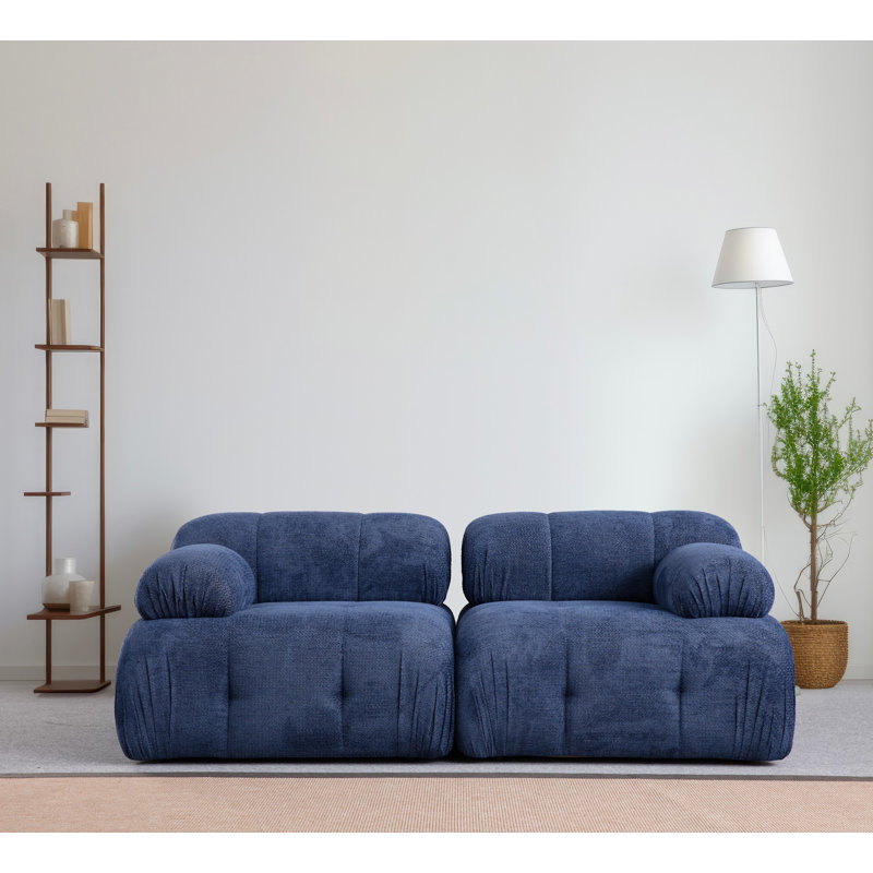 Stylish 2-Seat Sofa, Night Blue, 74.8 x 37.4 x 29.5 inches | Sturdy Beech Wood & Chipboard Frame, 100% Polyester Fabric | Soft 28 DNS Foam & Silicone Back Support | Modern Design for Living Room & Lounge Spaces