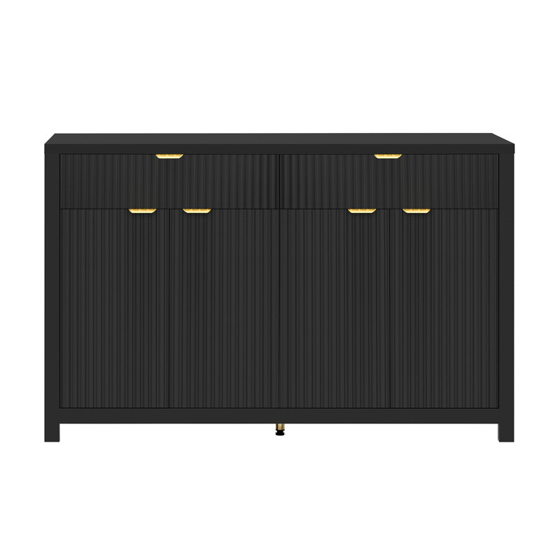 Buffet moderne à motif de vagues avec 2 tiroirs et 4 portes, Noir
