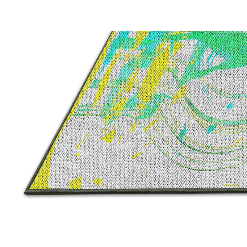Tapis vert/jaune tissé à la machine, Rectangle 7 pi x 9 pi