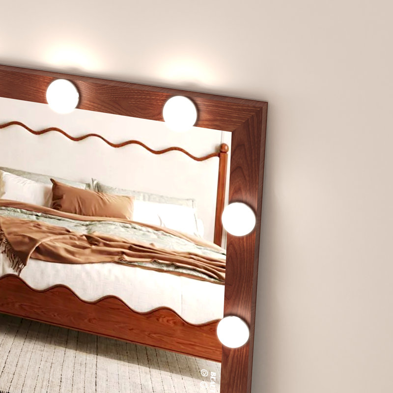 Hollywood Full Length Mirror with Lights Full Body Vanity Mirror with 3 Color Modes Wall Lighted  Standing Floor Mirror for Dressing Room Bedroom Hotel Touch Control walnut 62.6"x23.3"