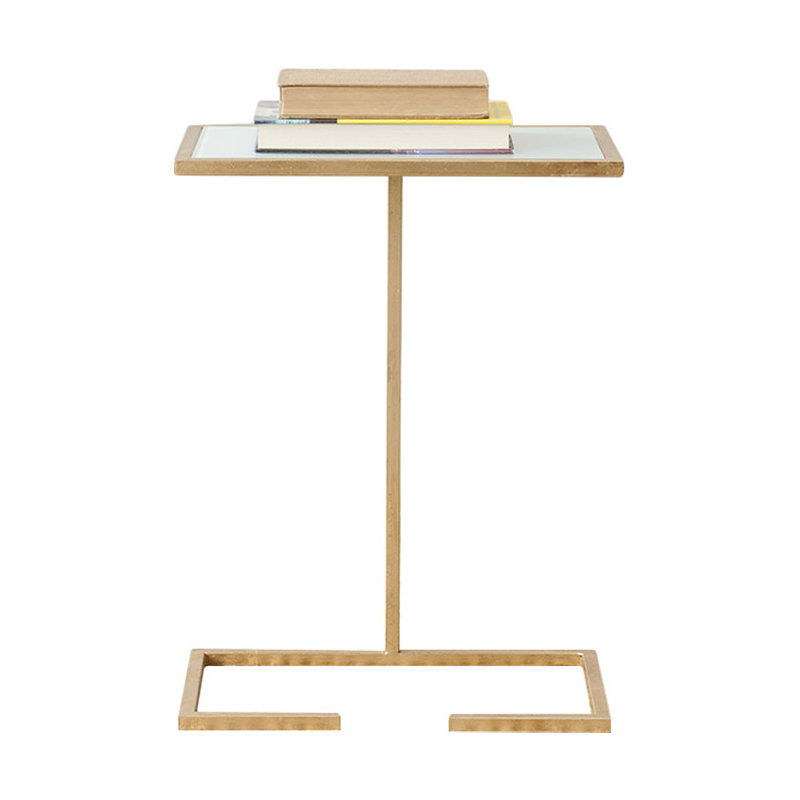Worcester Glass Top Sled End Table, Gold / White