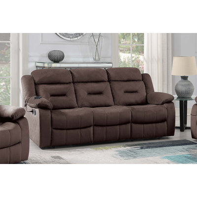 Modern Manual Sofa 1Pc Pillow Arms Plush Backrest Horizontal Tufting USB Port Chocolate Finish Primary Living Room Furniture