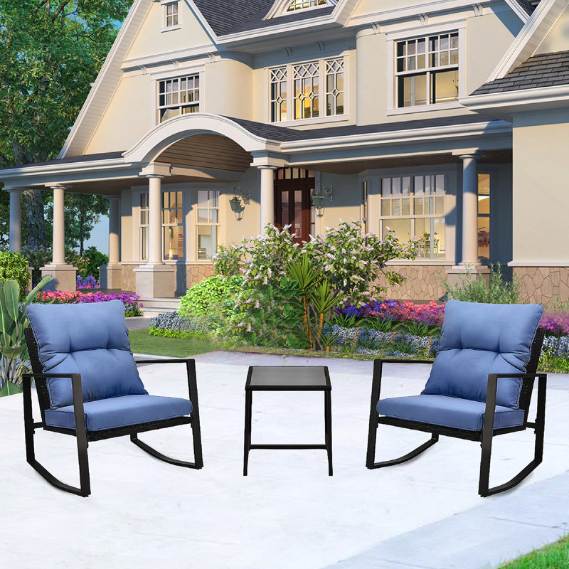 Ensemble de bistro 3 pièces pour terrasse avec coussin bleu pour jardin