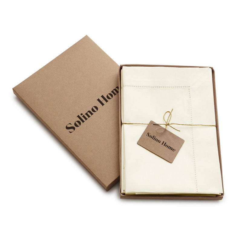 Cotton Linen Hemstitch Dinner Napkins, Ivory