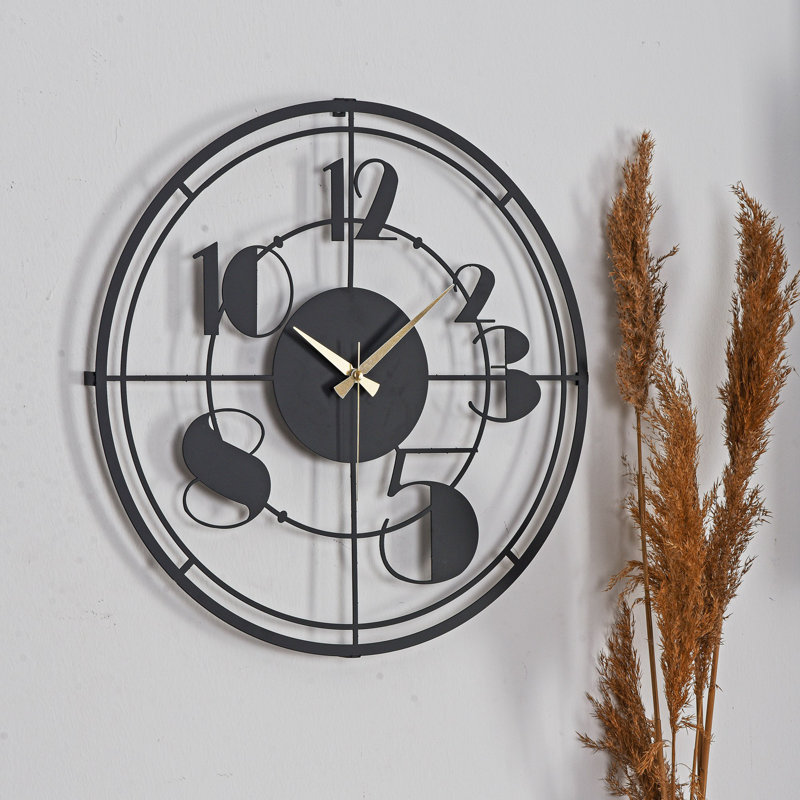 Elegant Decorative Metal Wall Clock, Black Finish, 16.1 x 16.1 inches | 100% Metal Construction, Thickness: 0.06 inches | Silent Mechanism, Requires 1 AA Battery (Not Included) | Perfect for Home & Office Décor