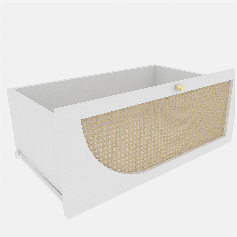 Storage cabinet with wicker door, high-level independent cabinet with power outlets, 4 cabinet doors and 4 drawers, and 1 large desktop, buffet sideboard door design