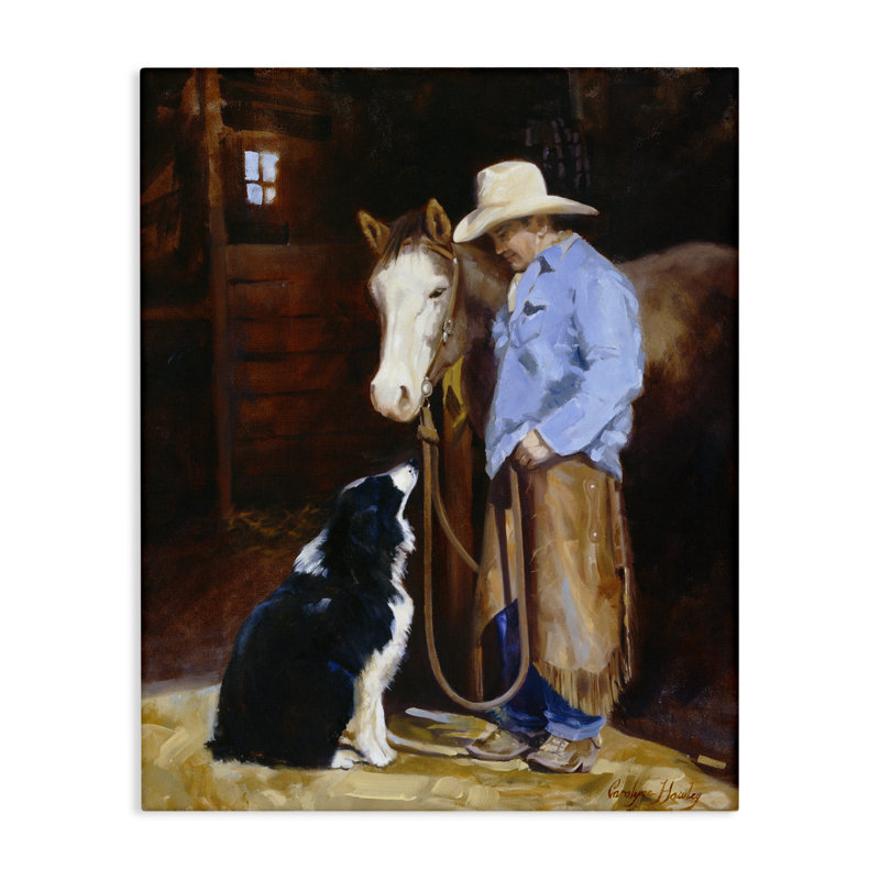 «Cowboy with Horse & Dog», art mural par Carolyne Hawley, H 20 po x l 16 po