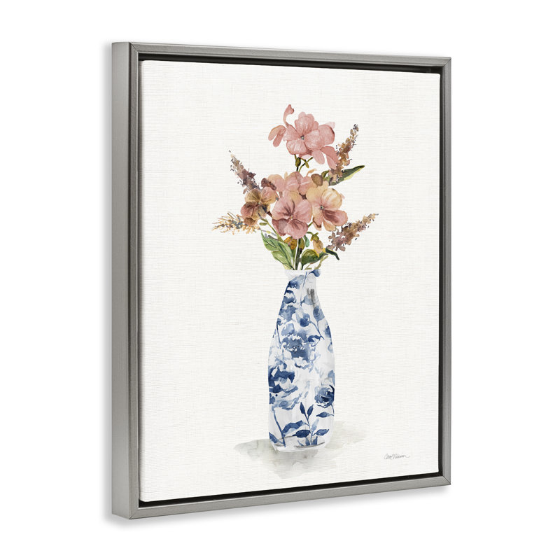 Cadre flottant Chinoiserie Blooms Pink Florals, design par Carol Robinson, H 21 po x l 17 po, Cadre flottant gris lustré